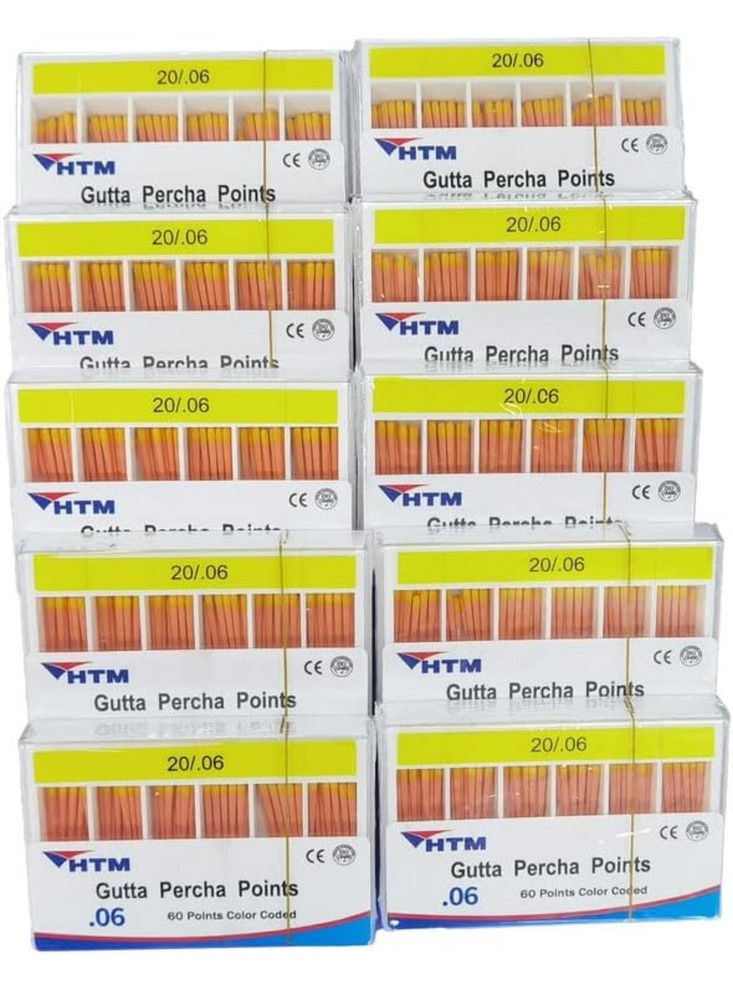 HTM Gutta Percha Points 20 / .06 60 Points per Box 10 Pack Dental Root Canal
