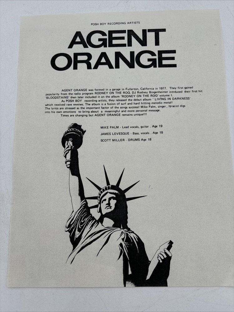 Agent Orange SoCal Surf Punk Rock Band Promo Write up Posh Boy HTF