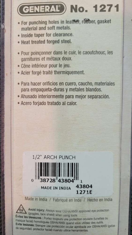 General Tools 1271E 1/2" Arch Punch