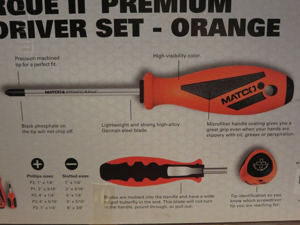 Matco SSPCO10C 10pc. Screwdriver Set, Orange New