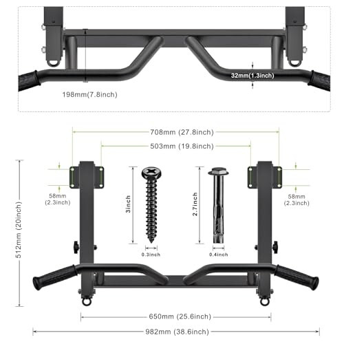 SELEWARE Adjustable Joist-Mounted Pull Up Bar - Multifunctional Chin Up Bar with