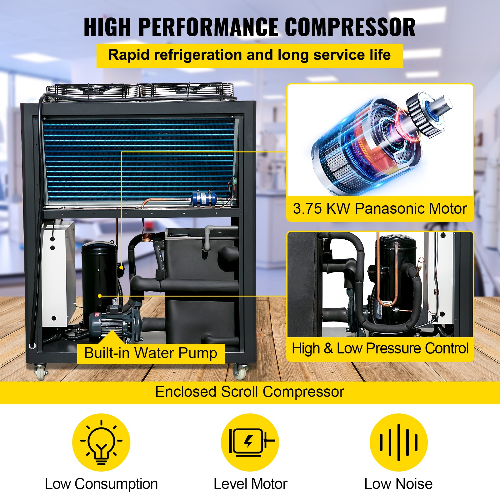 15 Ton Air-cooled Industrial Water Chiller LCD Display 150L Tank 15HP