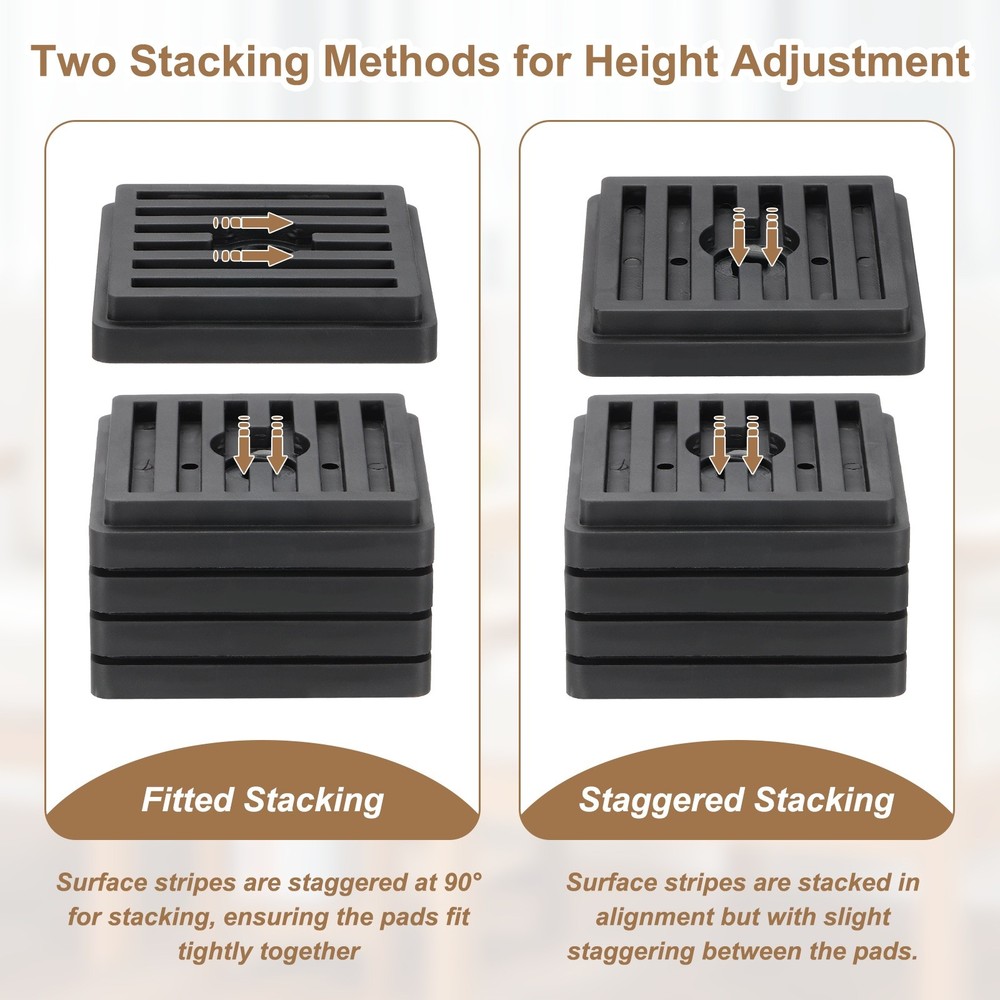 8Pcs Bed Risers Square Heavy Duty Stackable Lift Block to 0.5 Inch Black