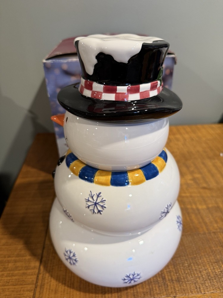 Whimsical Snowman Stackable Snack Set 4 Piece Ceramic Set Winter Decor