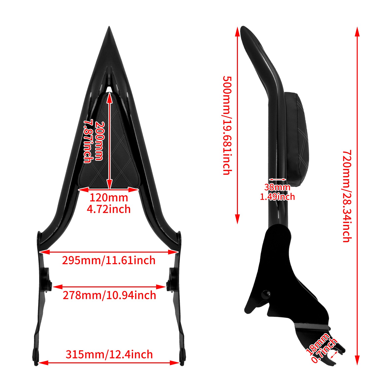 16" Passenger Diamond Backrest Sissy Bar For Harley 09-2025 Touring Street Glide