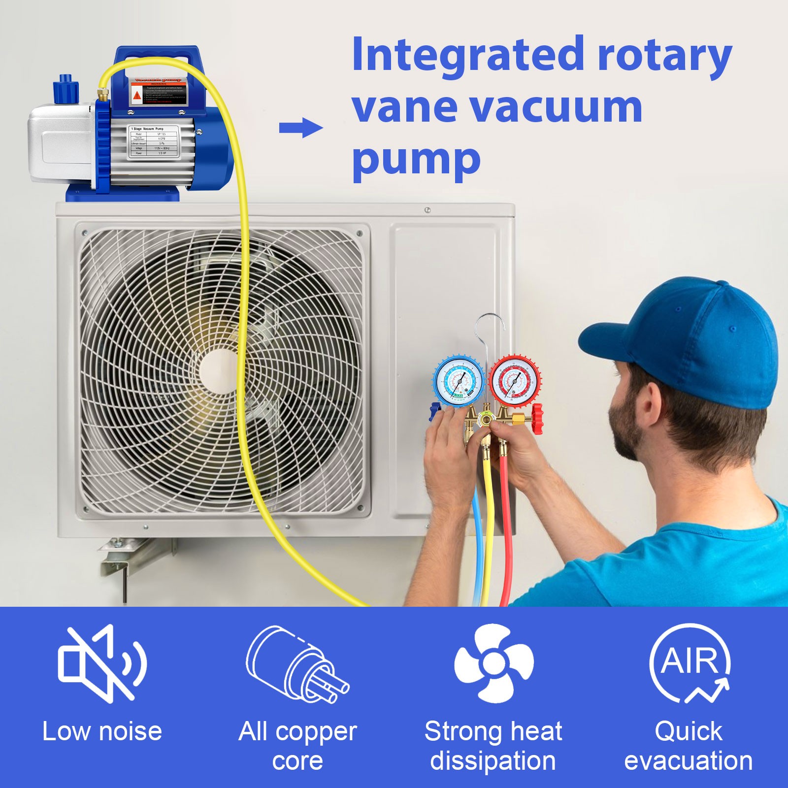 4 CFM 1/3HP Air Vacuum Pump HVAC Manifold Gauge Set AC A/C Refrigeration Kit US
