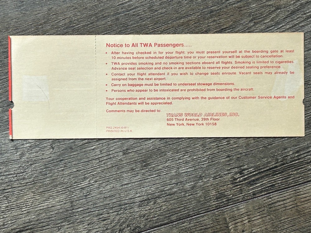 Kiss Ticket Pass ERIC CARR Crazy Nights Tour Concert TWA Airlines Vintage Kiss