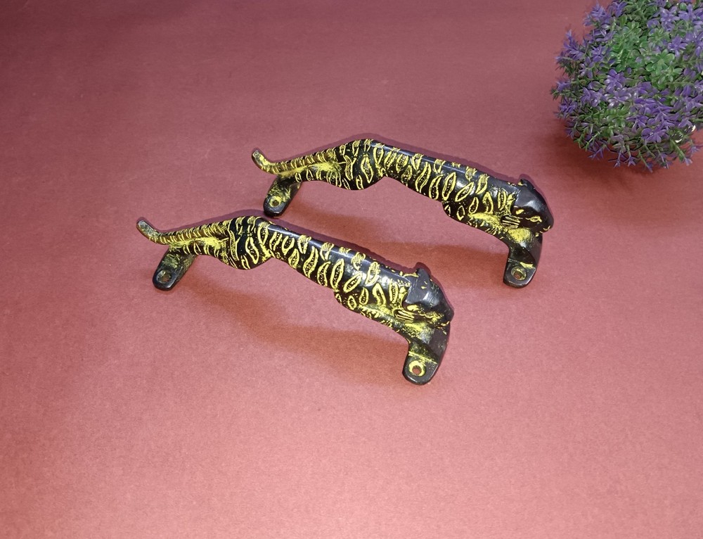 Brass Leopard Gate Handle Pair Brass Animal Shape Hotel Door Pull Hardware AJ326