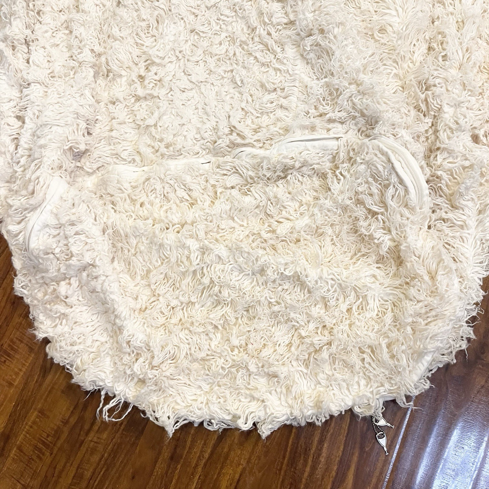 Pottery Barn Teen Ivory Shaggy Faux Fur Bean Bag Cover Retro Boho Zip Closure