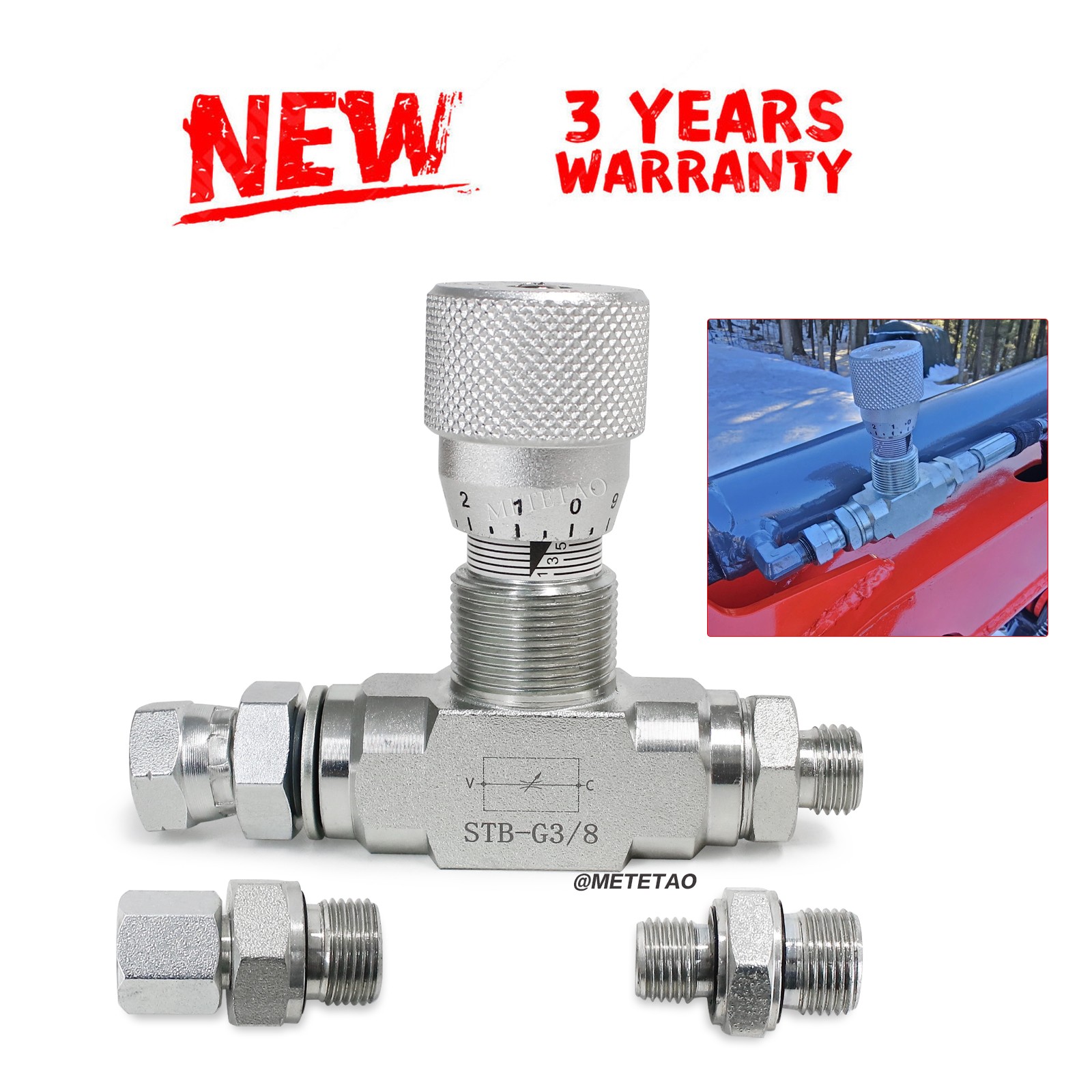 Hydraulic Flow Control Valve - STB-G3/8 - Mini Excavator - AGT - USA-3/8" L08