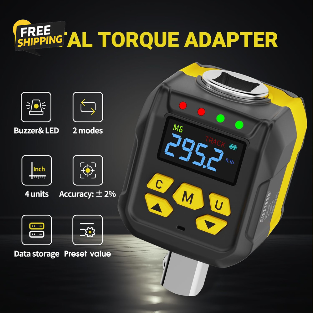 1/2" Digital Torque Adapter 15-295 Ft-Lb, ±2% Accuracy Electronic Torque Wrench