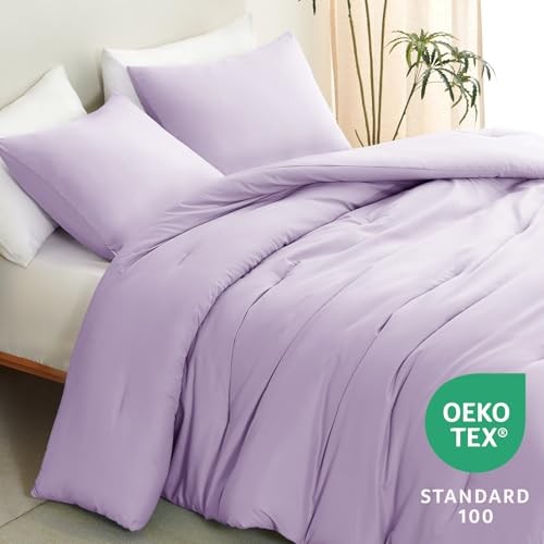 Lavender Comforter Set, 3 Pieces Light Purple Solid Queen Lavender Purple