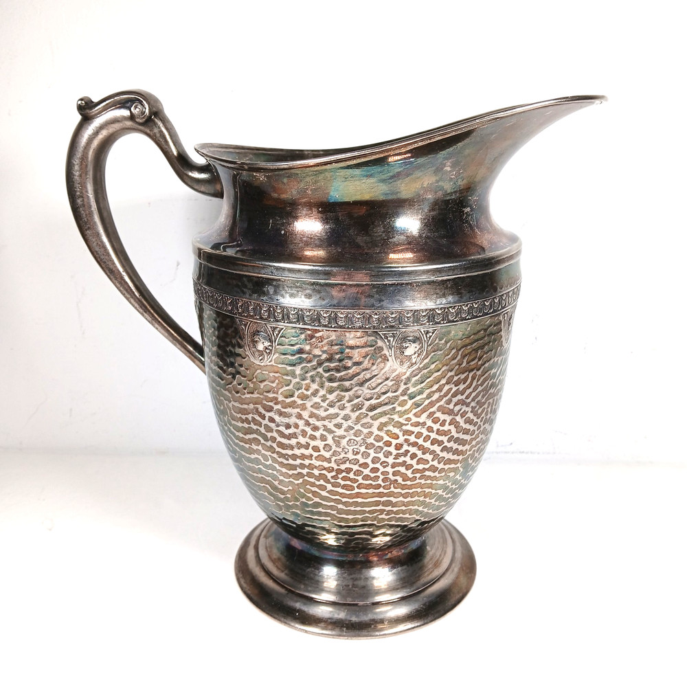 Hammered Silver Plate Water Pitcher Lehman Bros. Silverware Co. Vintage 1920-30