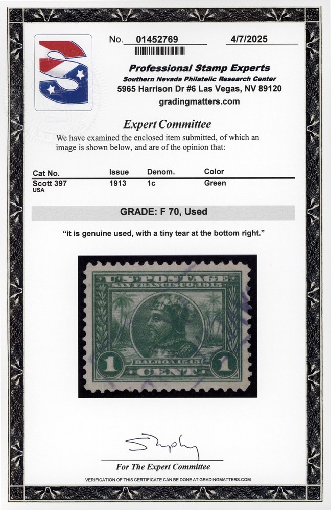 US #397 | Used | Fine | PSE Cert
