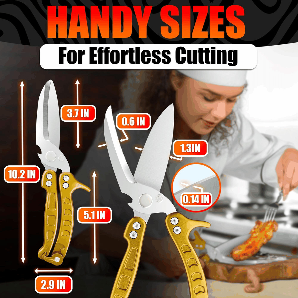 4 in 1 Multifunction Heavy Duty Kitchen Shears Sharp Seafood Fish Turkey Gold