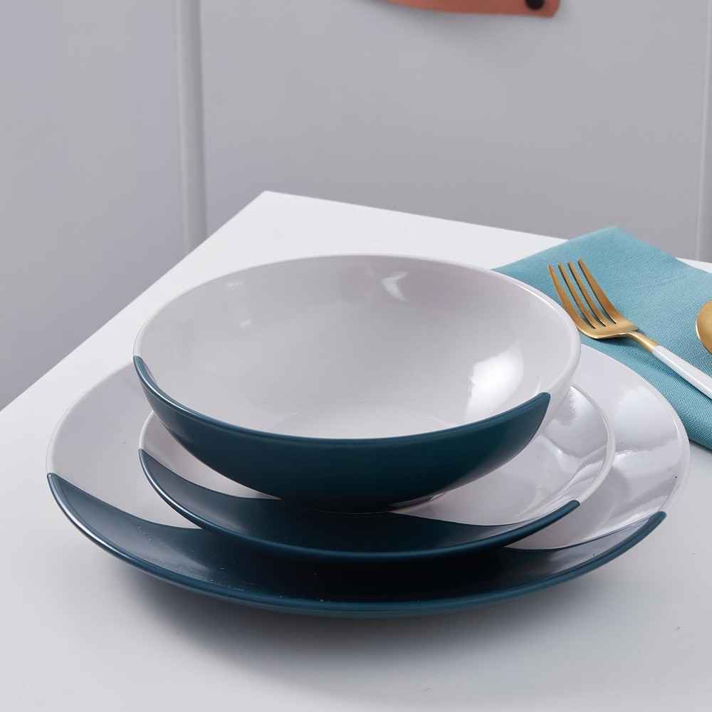 Stone + Lain Lizzy Stoneware 12-Piece Round Dinnerware Set, Emerald Green