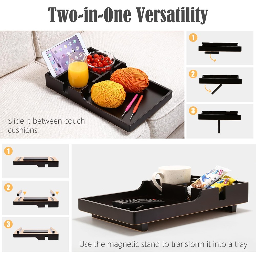 Couch Insert Tray, 2-in-1 Insert & Flat Sofa Organizer with 4 Compartments,Fi...