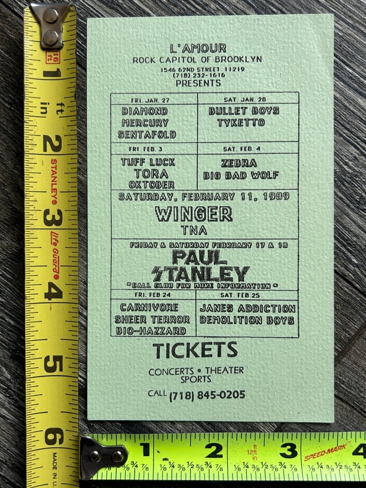 KISS Handbill Concert Ad Flyer PAUL STANLEY Solo L'Amour NYC 1989 Vintage Kiss