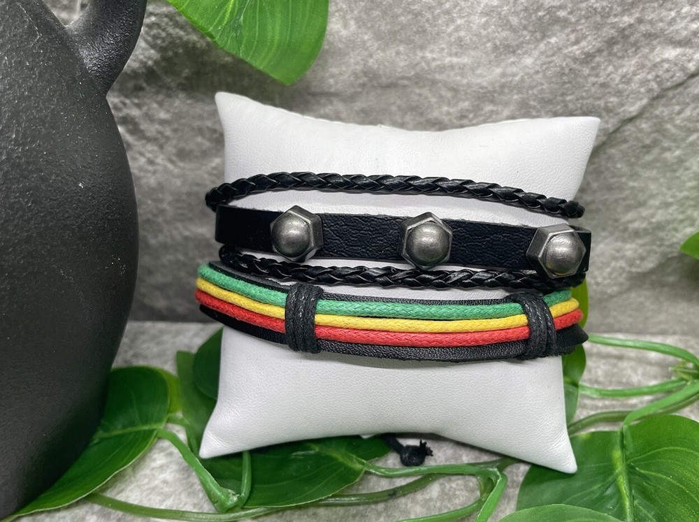 2 PC Leather Bracelet Stackable Adjustable Tie New  Free Ship B2842