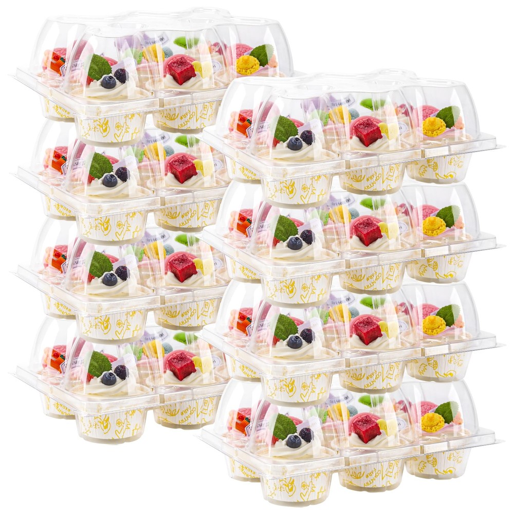 6 Count Cupcake Containers 45 Pack Holders Clear Plastic Stackable Boxes