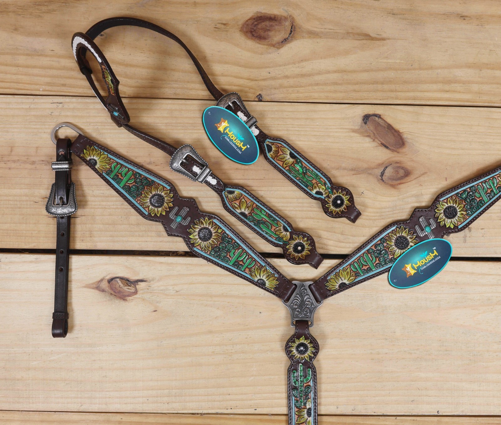 Western Leather Headstall and Breast Collar Tack Set