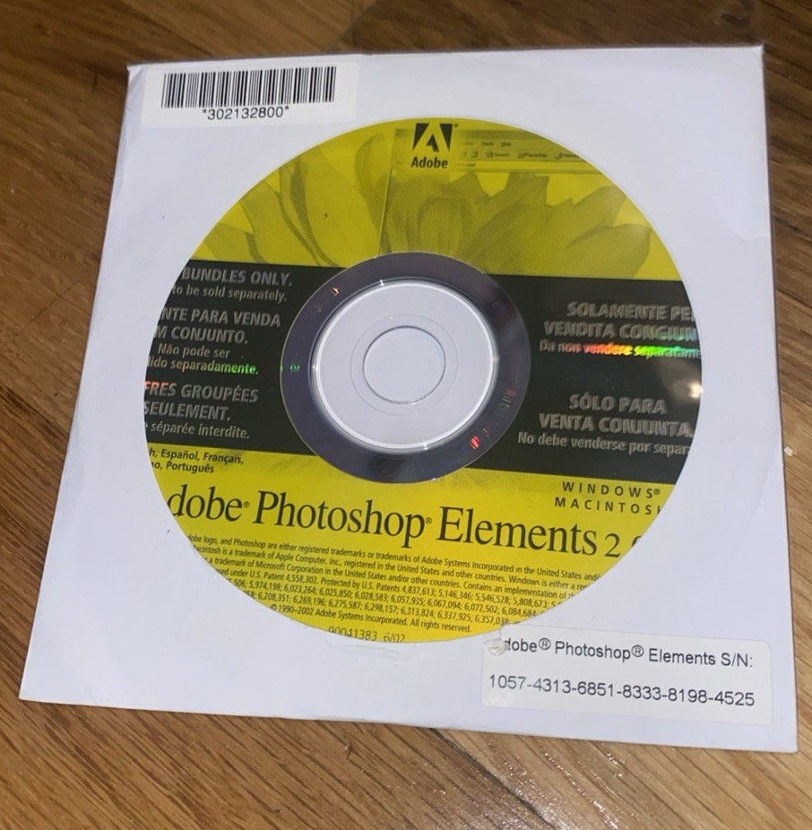 Adobe Photoshop Elements 2.0. Vintage Image Editing Software W/ Code