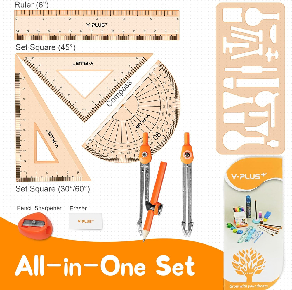 Geometry Set for Students, Math Protractor Compass, Box of Protactors Kit for Cl