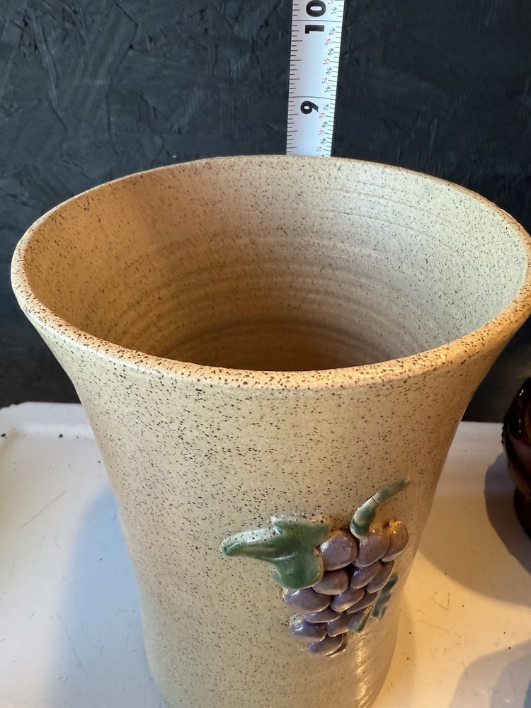 Handmade Pottery Vase With Grape Design