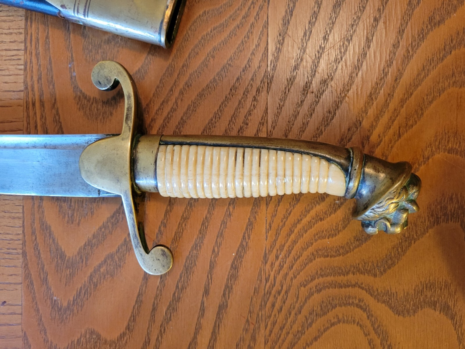 Antique Lion's Head Dagger Knife with Original Sheath, Circa 1840