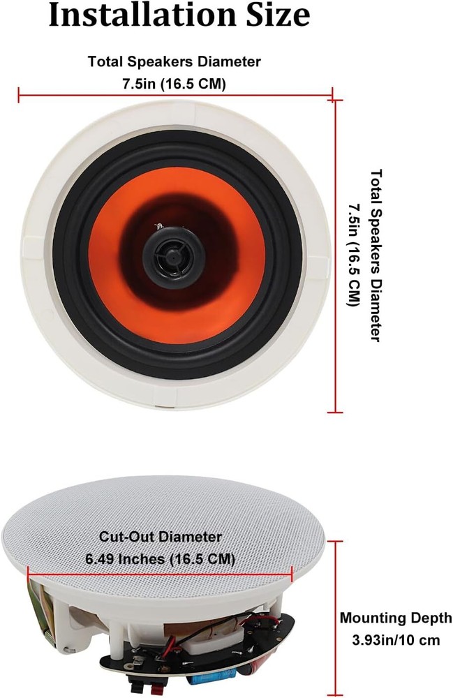Herdio 6.5" 2-Way Passive Wired Flush Mount In-Ceiling Speakers for Kitchen