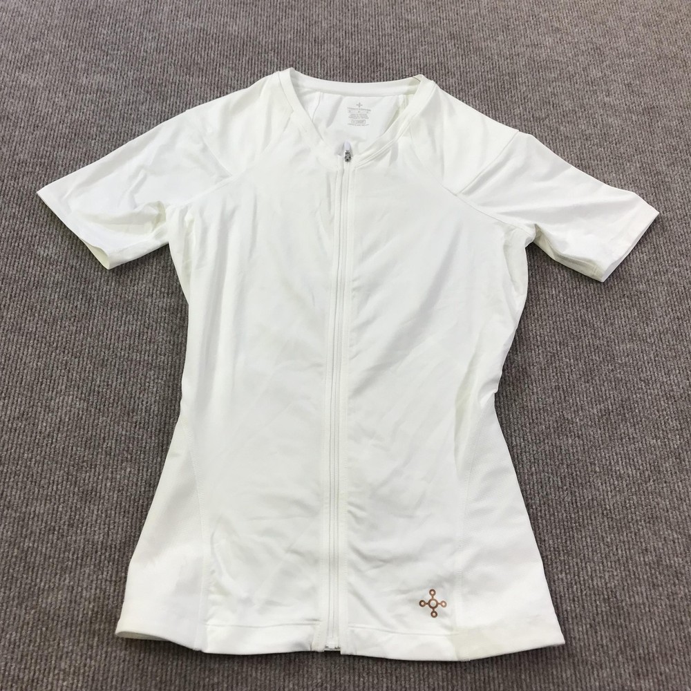 Tommie Copper Womens Medium White Compression Support Shirt Zip Top Lower Back