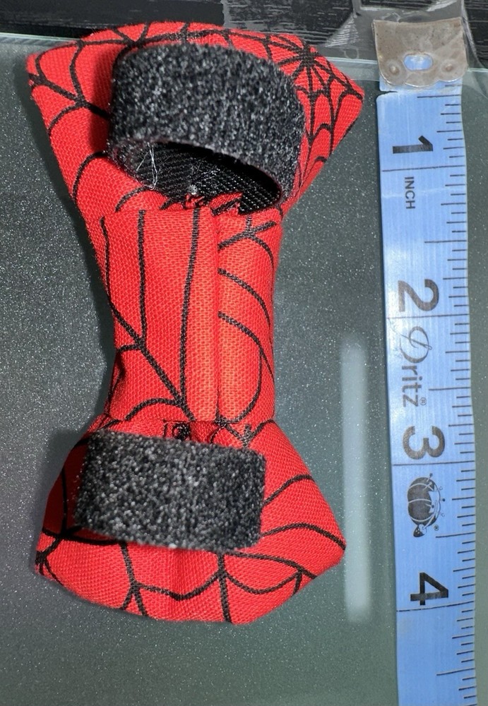 Handmade Over The Collar Small Pet Bow - Red with black spiderweb pattern