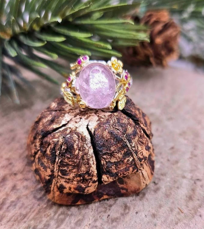 Nature Pink Morganite Stone Adjustable Ring