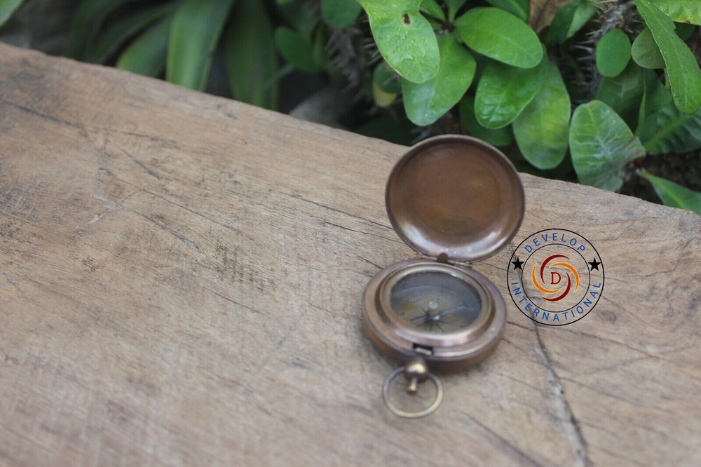 Vintage Handmade Push Button Compass Antique Brass Compass Pocket Style Gift