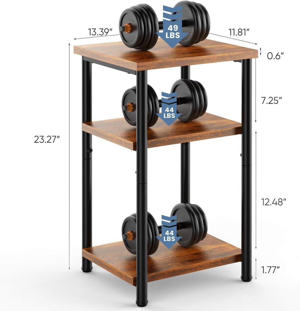 3-Tier End Table Small Side Table Storage Shelf Nightstand with Adjustable Feet