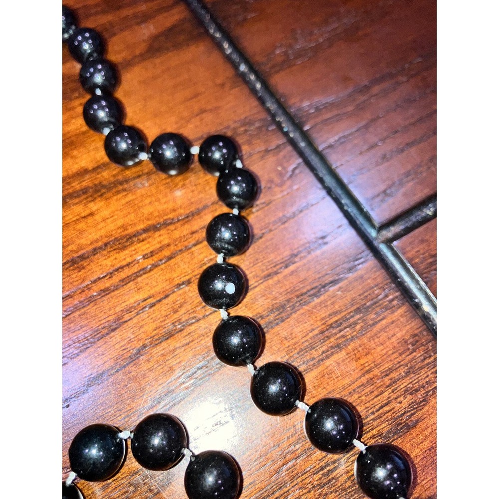 Black Distressed Beaded 24.25' Length Necklace!