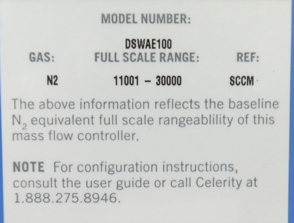 Celerity DSWAE100 Mass Flow Controller MFC IN2 AMAT 3030-14054 OEM Refurbished