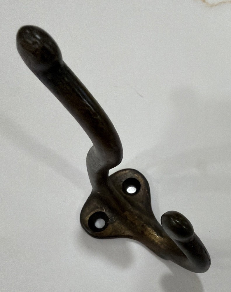 Single Cast Iron Double Hooks Round Tips Coat Hat Salvage Hardware 3”