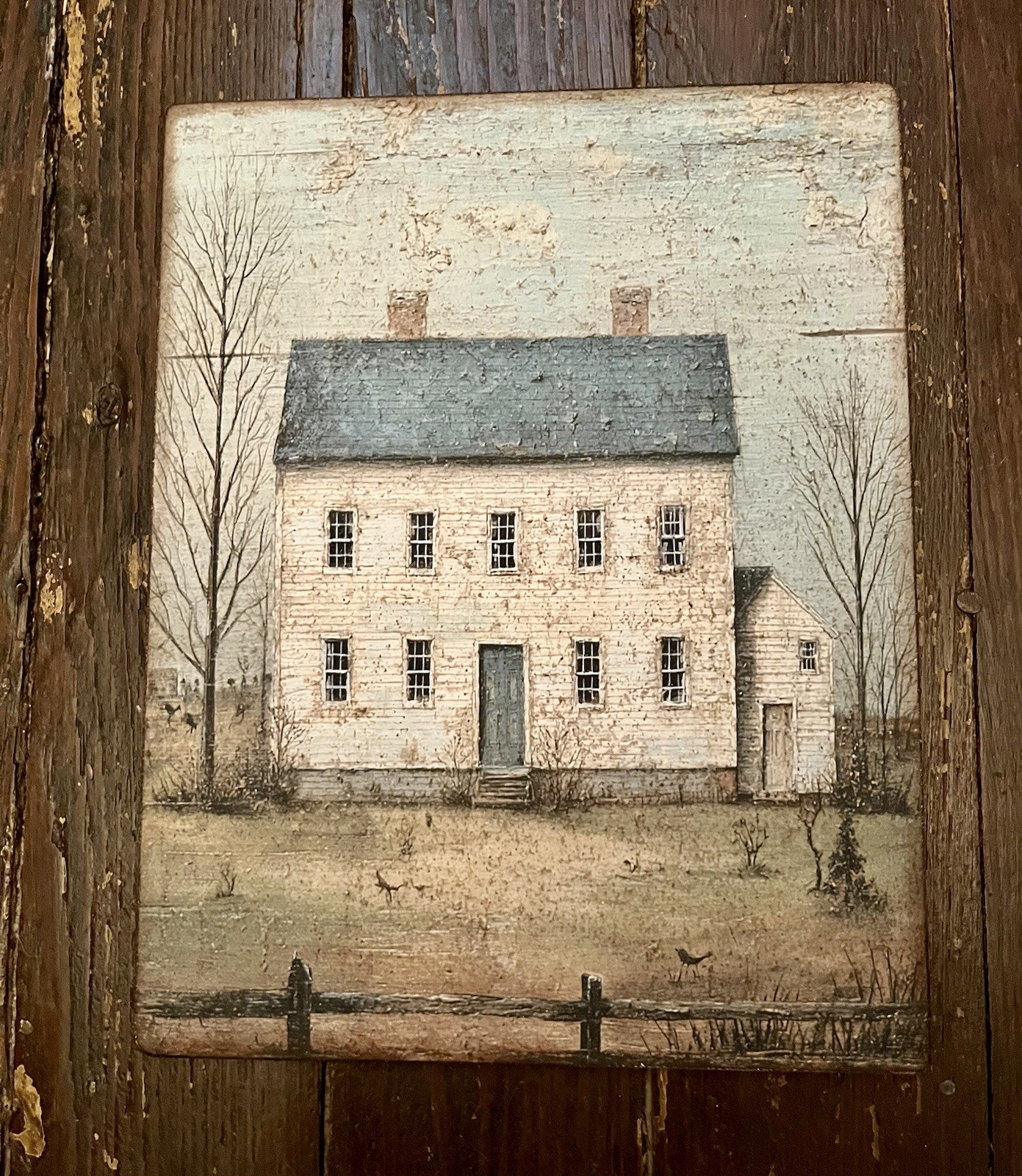 Saltbox House, White, Folk Art, Primitive Handcrafted Plaque / Sign