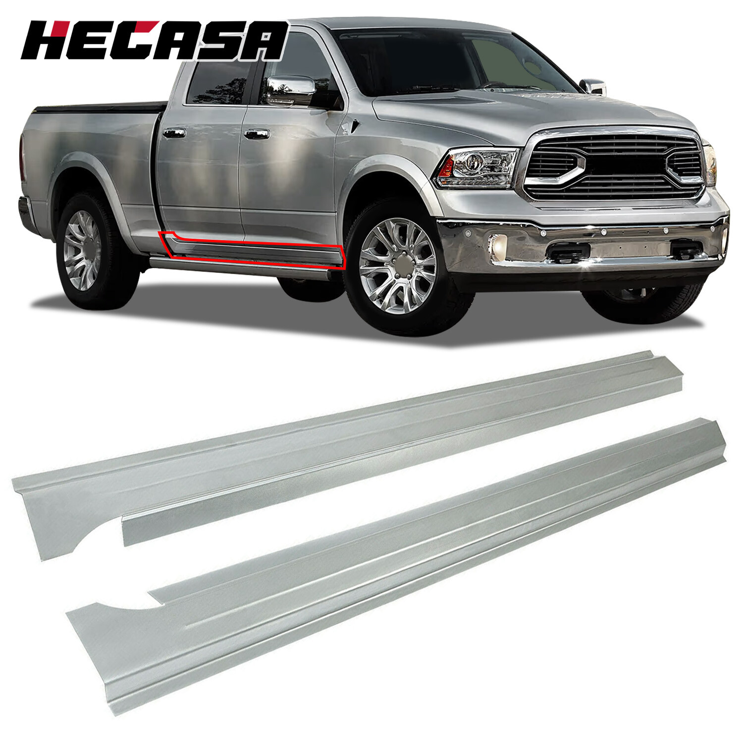 Slip-on Rocker Panels PAIR For 09-18 Dodge Ram 1500 2500 3500 Crew Cab 4DR Truck