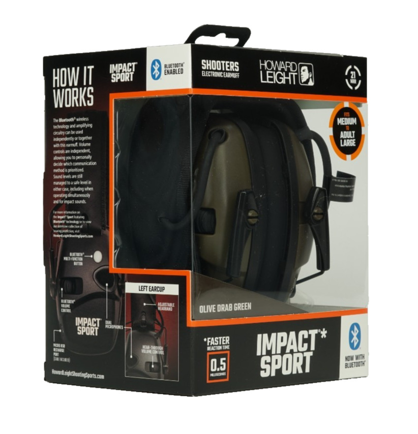 Howard Leight Impact Sport BLUETOOTH 21NRR Shooters Electronic Earmuff / OLIVE