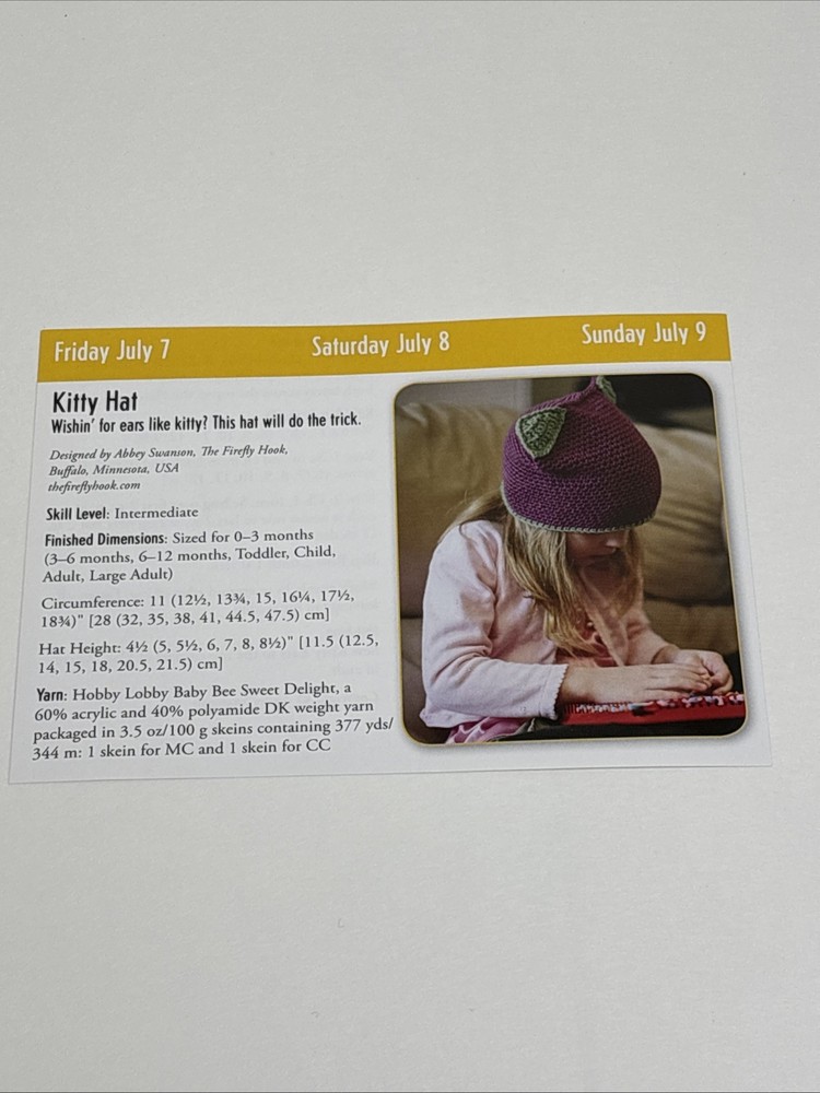 Kitty Hat Crochet Pattern Card Page
