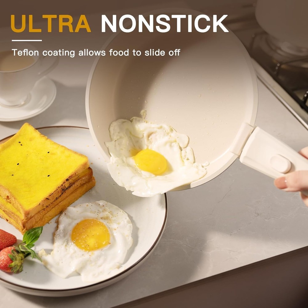 23Pcs Stackable Non-Stick Cookware Set: Detachable Handles, Oven Safe