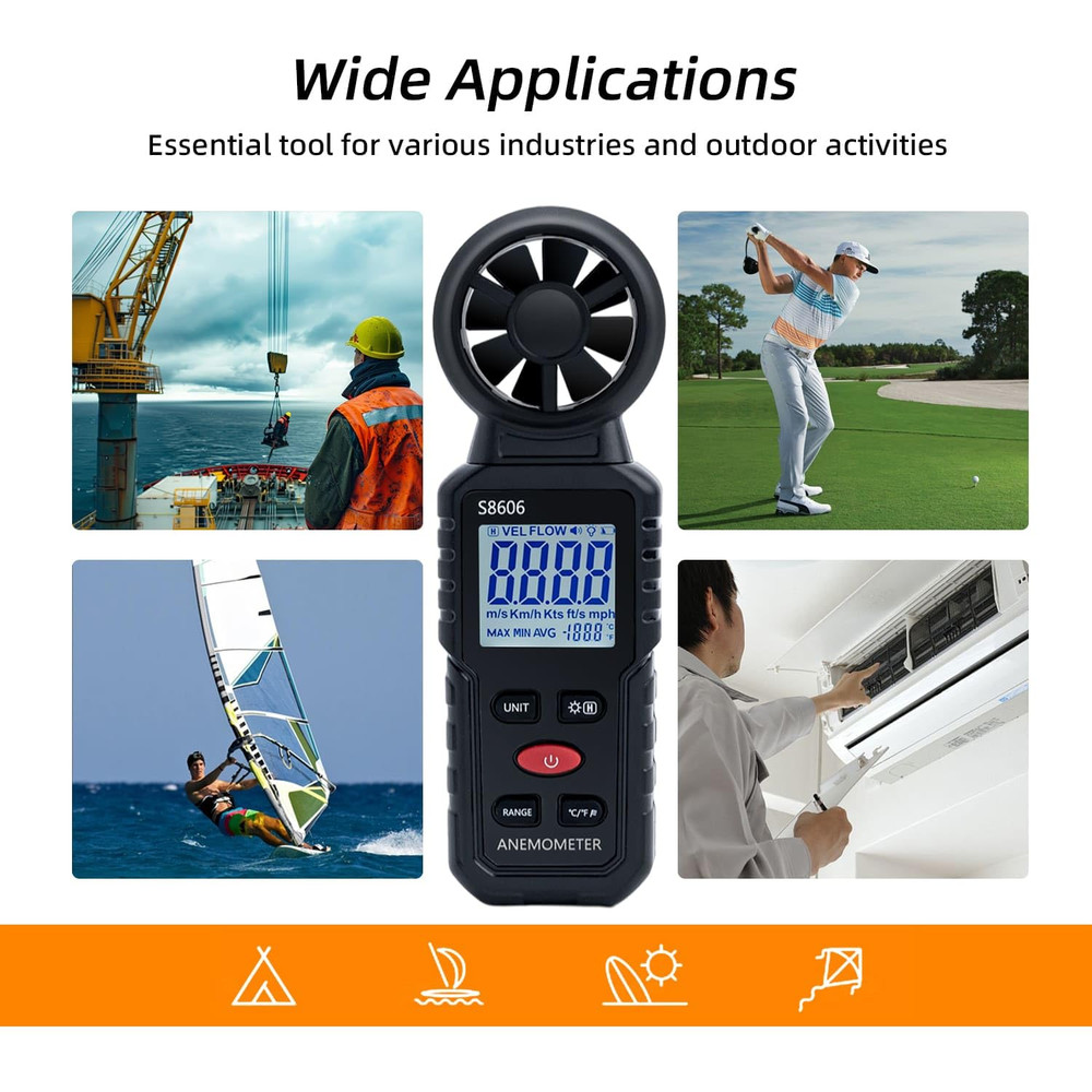 3 in 1 Handheld Digital Anemometer Wind Meter, High Precision Wind Speed Measuri