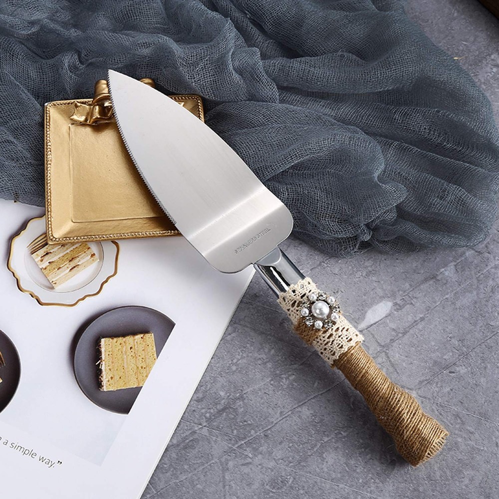 2 PCS Set Rustic Wedding Cake Knife Serving Parties Anniversaries