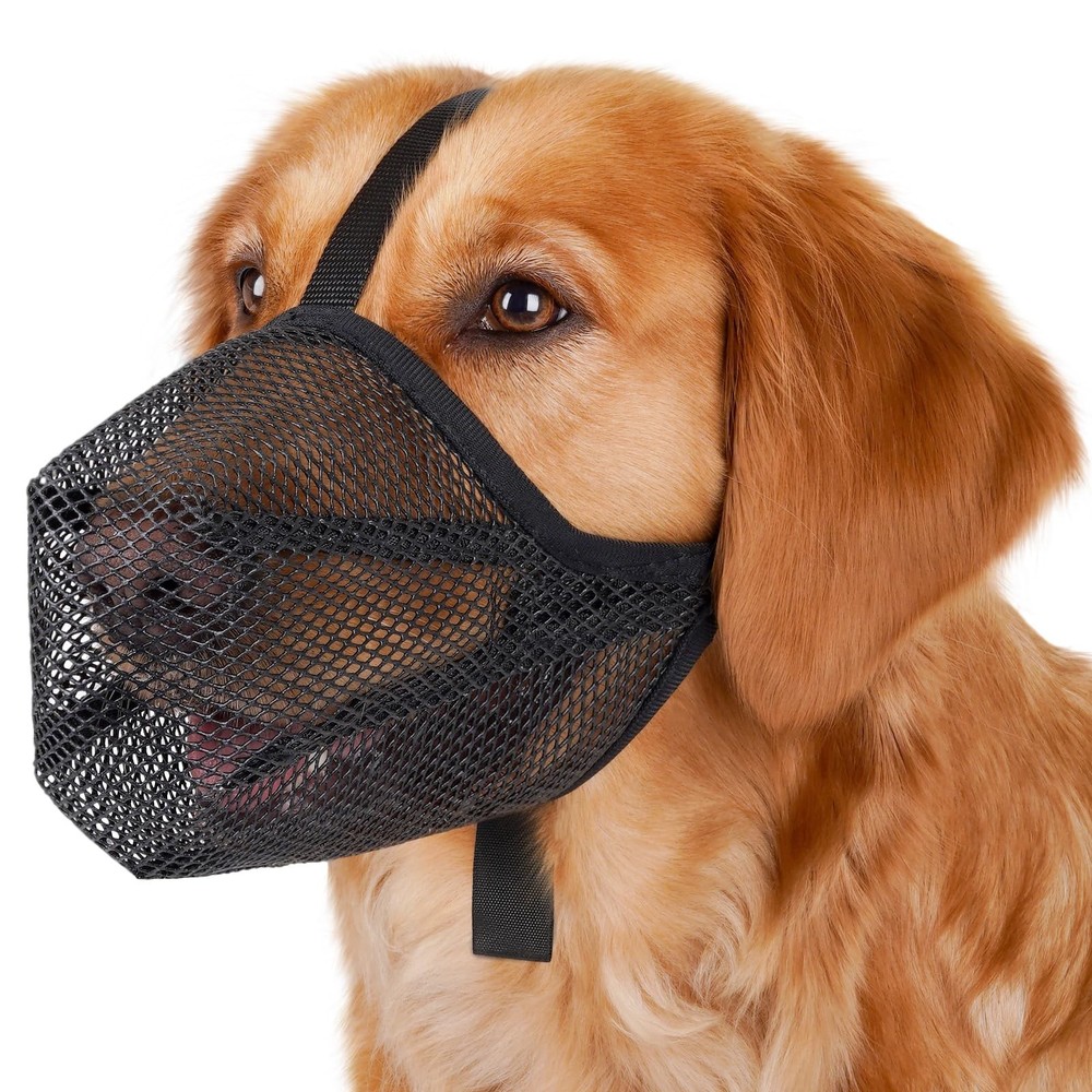 Mayerzon Dog Muzzle, Soft Mesh Muzzle for M [Snout Cir: 9¾"-10¾"], Black