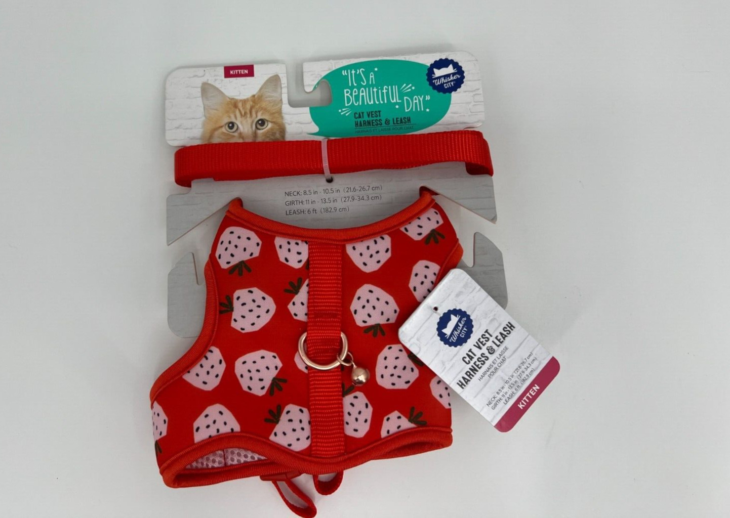 Whisker City Cat Vest Harness & Leash Set for Kittens  Strawberry Theme