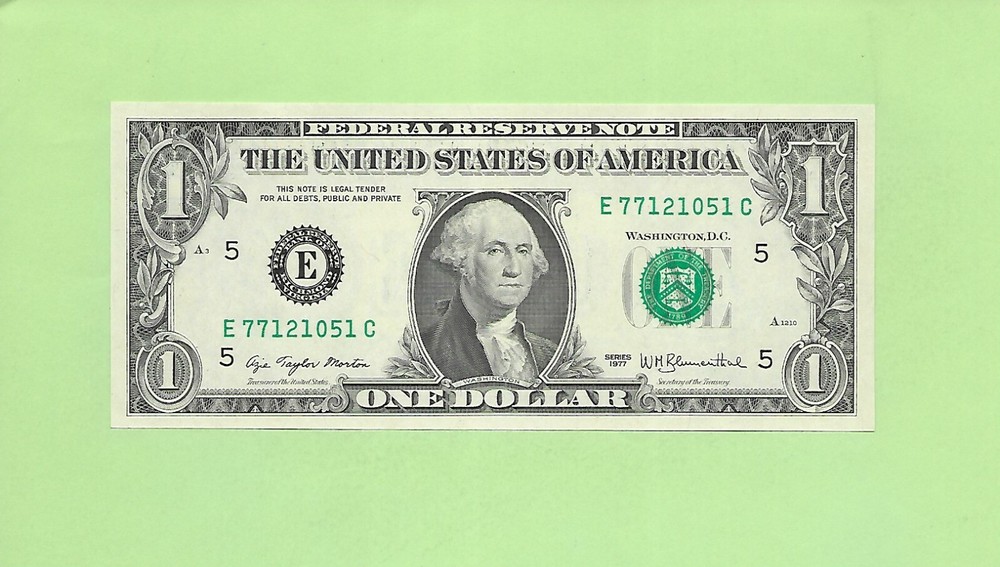 1977 ..UNCIRC $1  E 7712 1051 C  .... 1977  $1  E-C       NICE NOTE        FRN