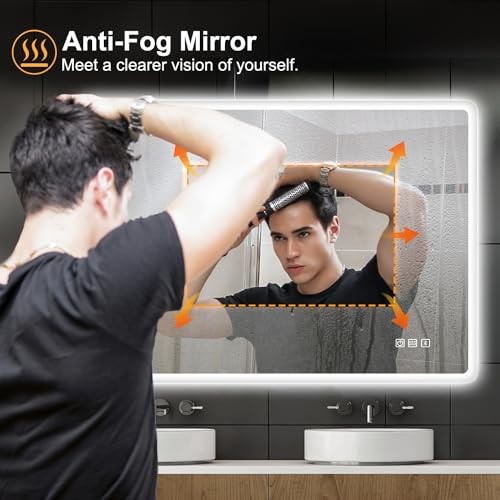 LED-Lighted-Bathroom-Mirror, Wall-Mounted-Dimmable-Vanity-Mirror, 32"x24"