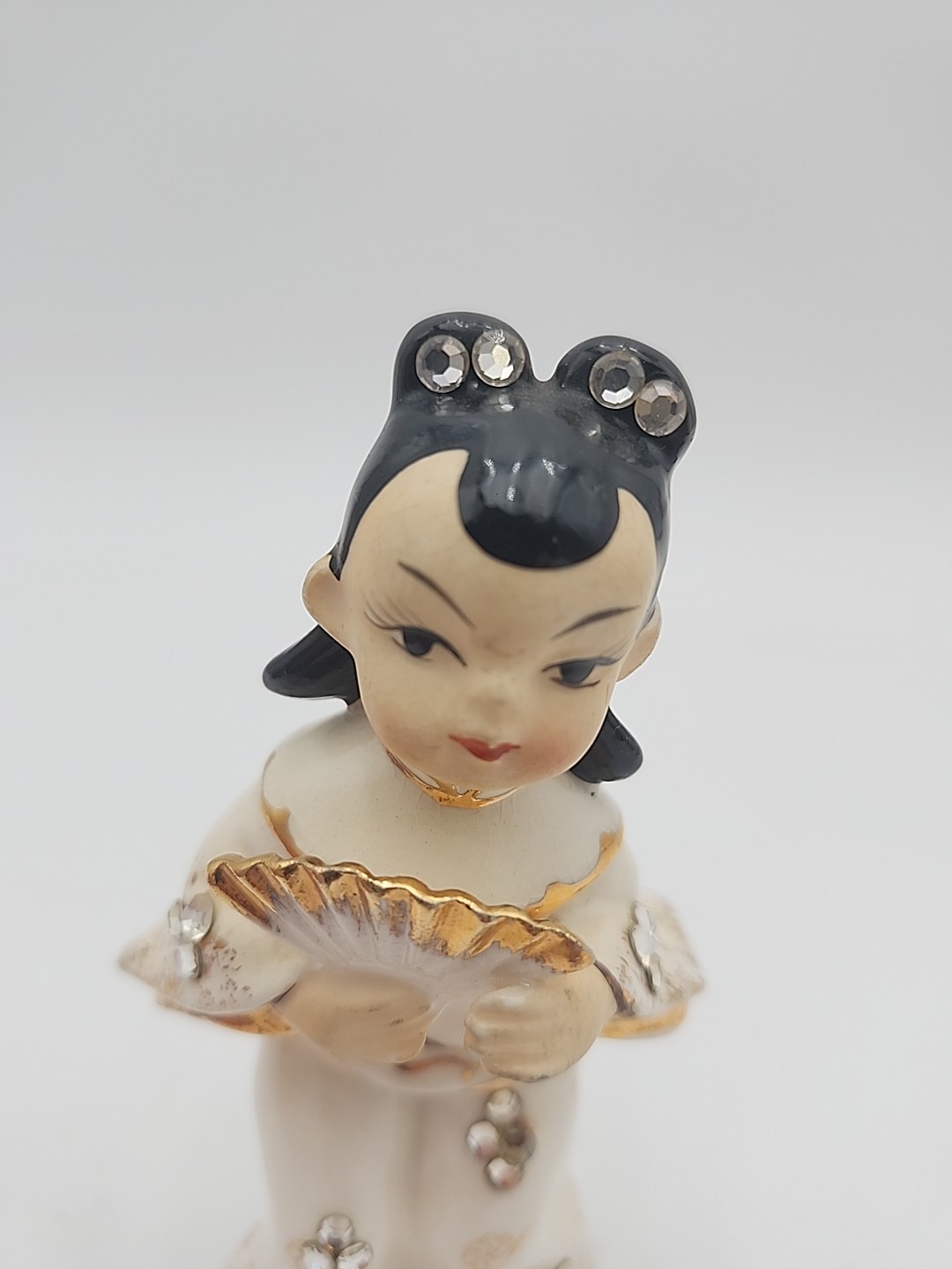 Lefton Geisha Fan Girl Figurine Vintage Rhinestone Japanese Statue Japan